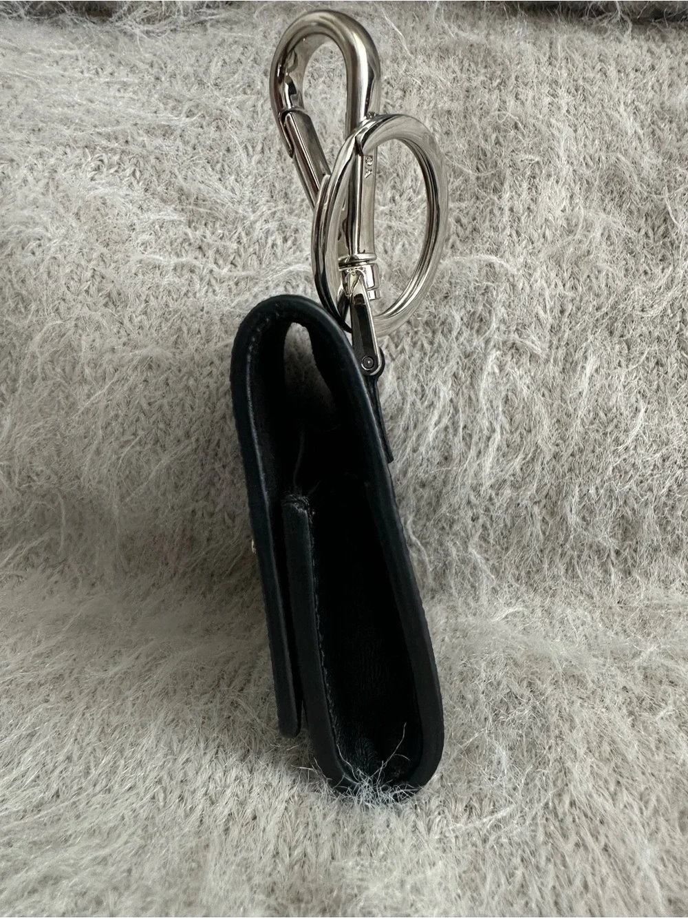 Prada Saffiano Leather AirPods Case Keychain Nero Black 2TT133
